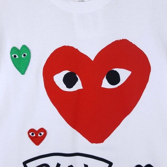 COMME DES GARCONS Shirt Adult Small White Pullover Crew PLAY Logo Hearts Unisex - Picture 4 of 9